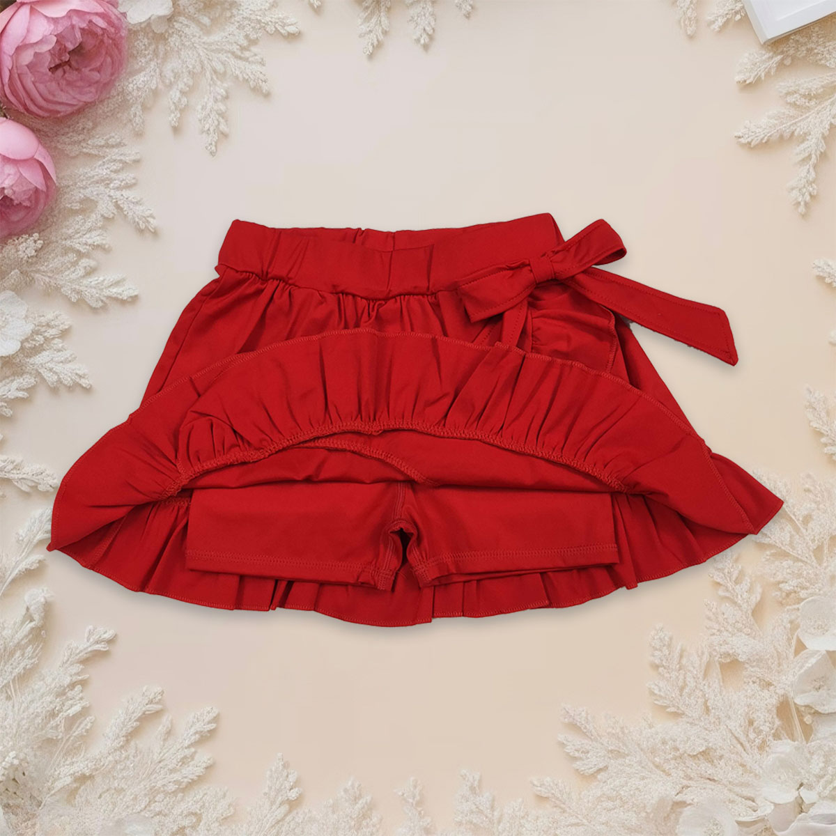 Baby Yoga Clothing - ชุดกระโปรงกีฬาสำหรับเด็กผู้หญิง ระบายอากาศได้ดี สีแดง กระโปรงสั้นระบาย สำหรับเด็กวัยหัดเดิน ชุดออกกำลังกาย