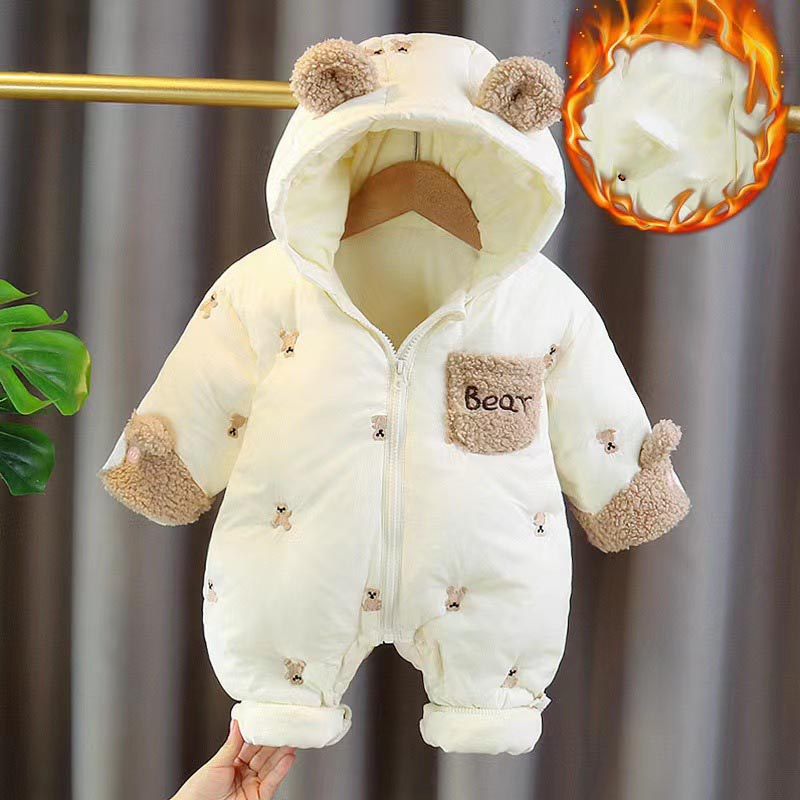 Baby Clothing Zip - ฤดูหนาวทารกแรกเกิดทารกRomper Thicken Cotton JumpsuitทารกOnesieซับขนแกะHooded RompersสําหรับBoy Girlเสื้อผ้าเด็กชุด