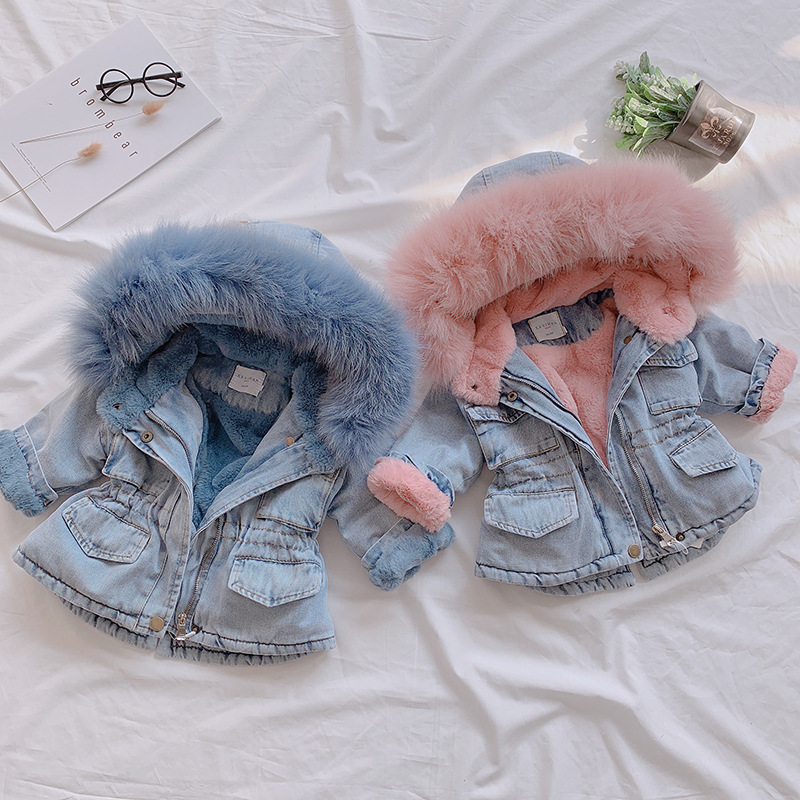 Baby Clothing Zip - เสื้อโค้ทเด็กผู้หญิง ฤดูหนาว 2026 แจ็คเก็ตยีนส์มีฮู้ดขนเฟอร์ เสื้อโค้ทเด็กผู้หญิงผ้าฝ้ายหนา เสื้อผ้าเด็กผู้หญิง