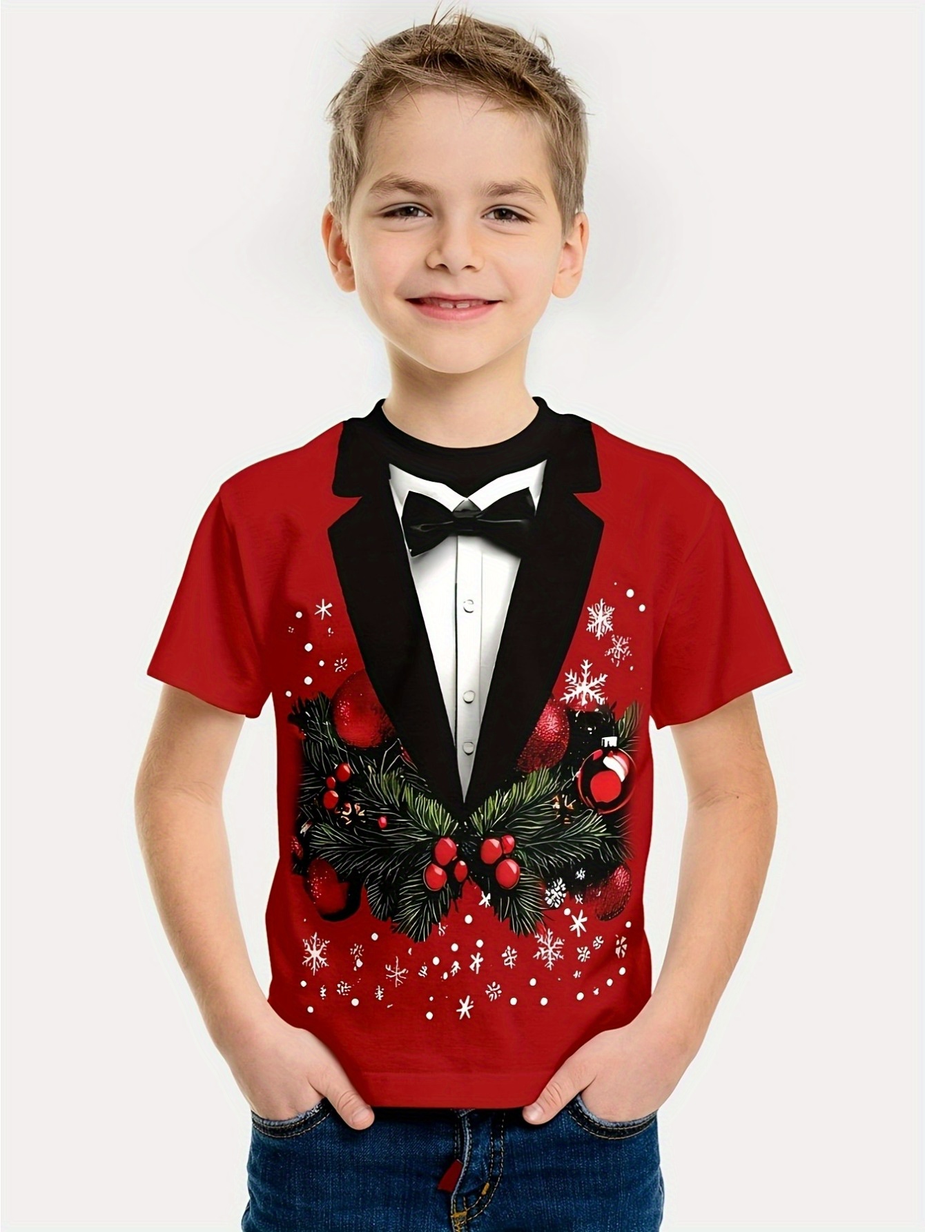 Baby Xmas Clothing - เสื้อยืดคริสต์มาสสำหรับเด็ก ลายพิมพ์ 3 มิติ ดีไซน์ตลก เหมาะสำหรับเทศกาล