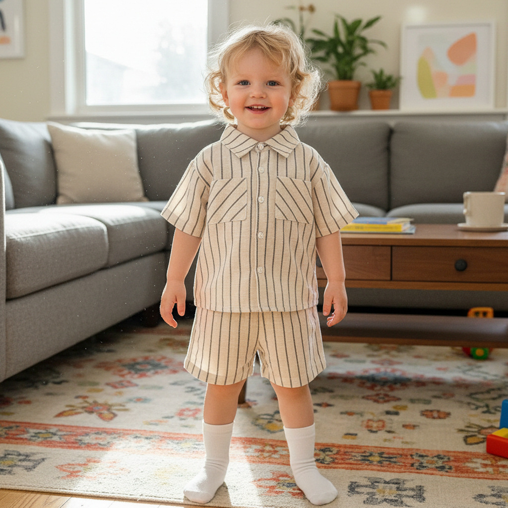 Baby Clothing Made In Usa - ชุดเสื้อผ้าสำหรับเด็กเล็กและเด็กวัยหัดเดิน ลายสก็อต ใส่ได้หลากหลายโอกาส แขนสั้น ทำจากผ้าฝ้ายแท้