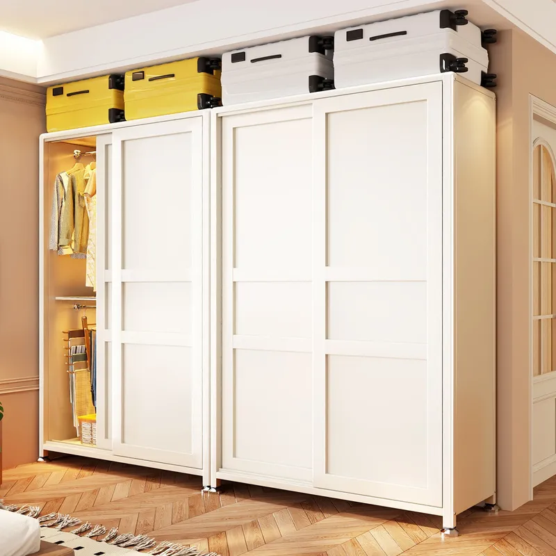 Baby Clothing Wardrobe - ตู้เสื้อผ้าเหล็กสำหรับใช้ในบ้าน ห้องนอน ประตูบานเลื่อน ตู้เก็บเสื้อผ้าขนาดเล็กสำหรับอพาร์ทเมนท์ ตู้เสื้อผ้าเด็ก ตู้เก็บของสำหรับห้องเช่า