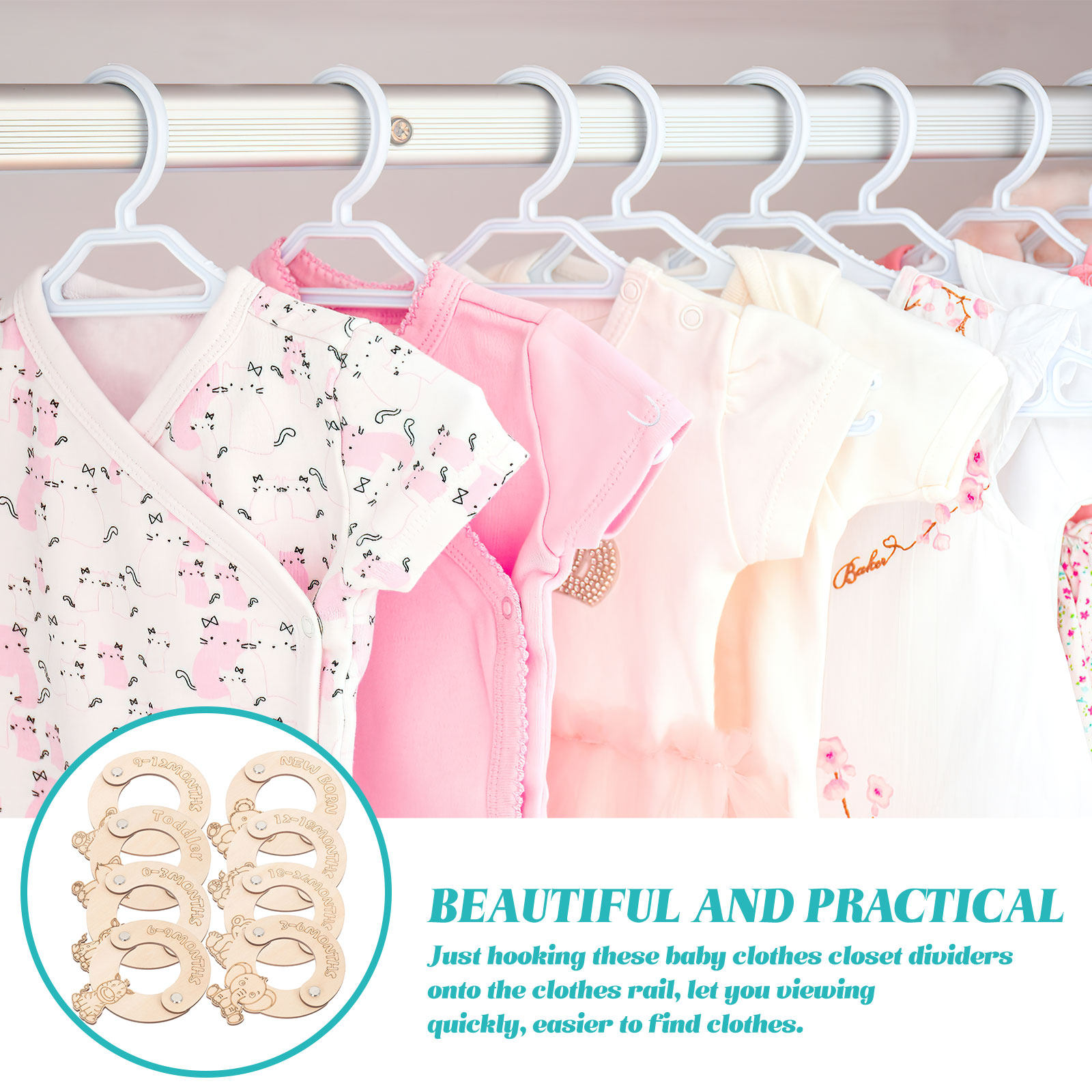 Baby Clothing Wardrobe - ตัวแบ่งขนาดเสื้อผ้าเด็ก 8 ชิ้น ตัวแบ่งตู้เสื้อผ้าเด็ก ตัวแบ่งจัดเก็บเสื้อผ้าเด็ก ตู้เสื้อผ้าเด็กทารกและเด็กเล็ก