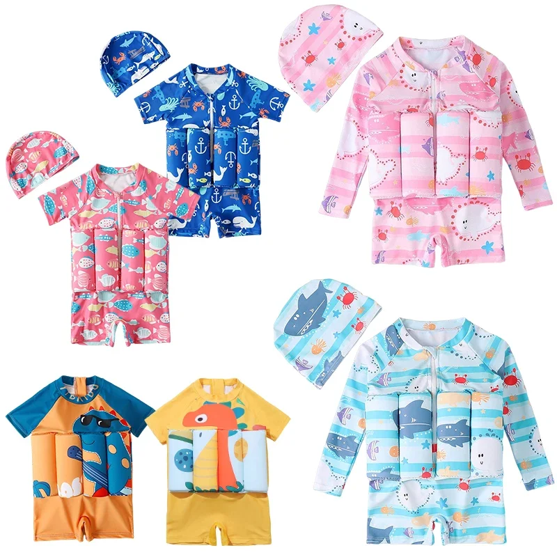 Baby Clothing Deals - ชุดว่ายน้ำแบบเต็มตัวสำหรับเด็กชุดว่ายน้ำพิมพ์ลายการ์ตูนชุดว่ายน้ำเด็กแบบเต็มตัวแบบลอยน้ำได้สำหรับเด็กหญิงเด็กชาย
