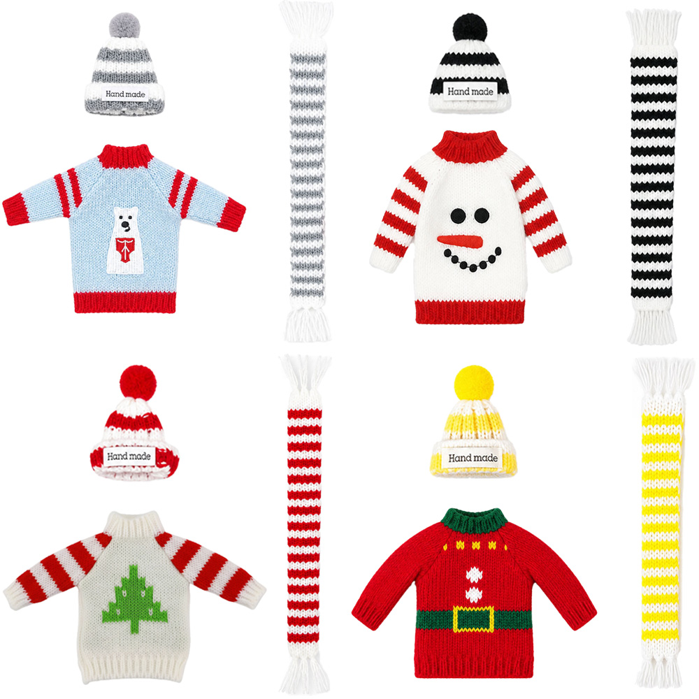 Baby Xmas Clothing - เสื้อกันหนาวตุ๊กตาคริสต์มาส หมวกถัก ผ้าพันคอ สำหรับตุ๊กตาเอลฟ์ สำหรับตุ๊กตาขนาด 11.8