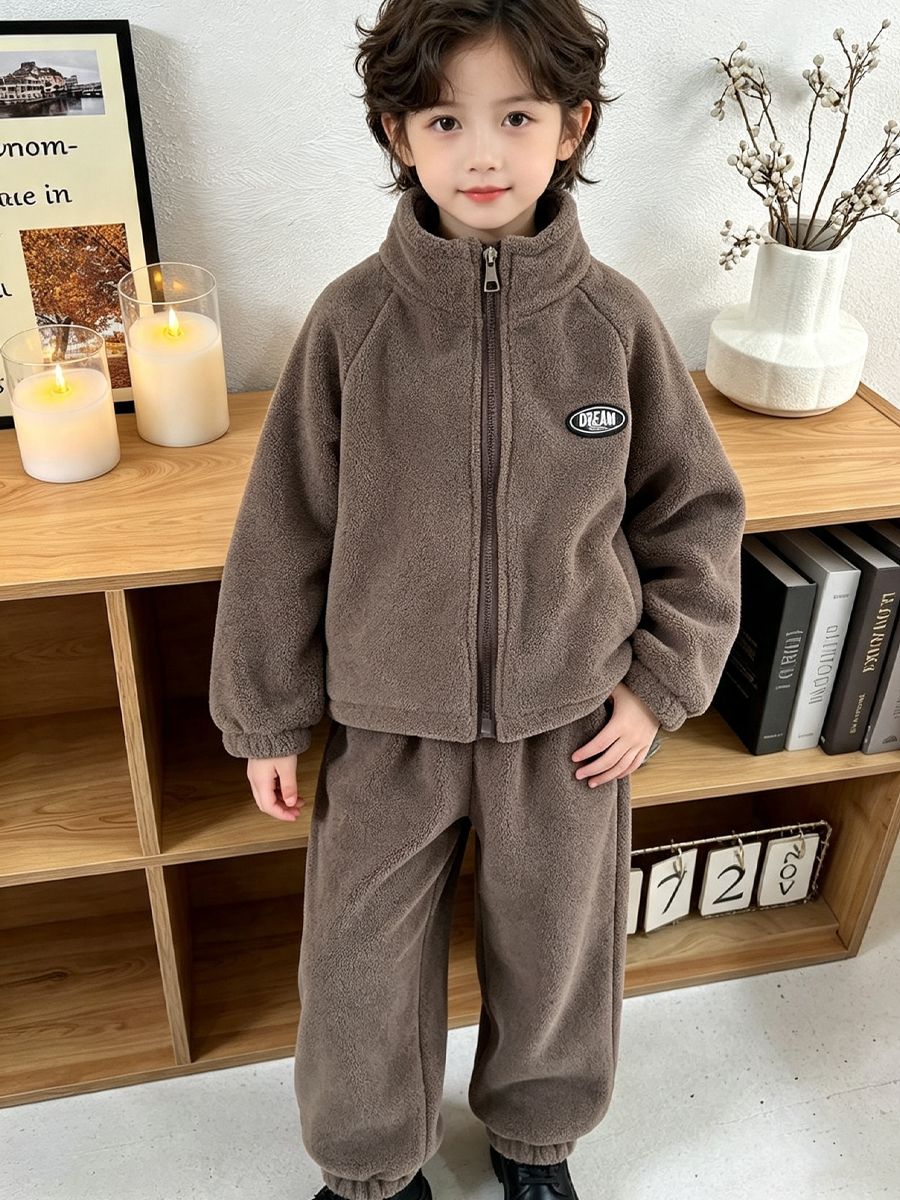 Baby Clothing Zip - ชุดเสื้อผ้าเด็กฤดูใบไม้ร่วง-ฤดูหนาว 2026 สำหรับเด็กชายและเด็กหญิง ชุดผ้าขนแกะเนื้อนุ่ม สีพื้น หนา