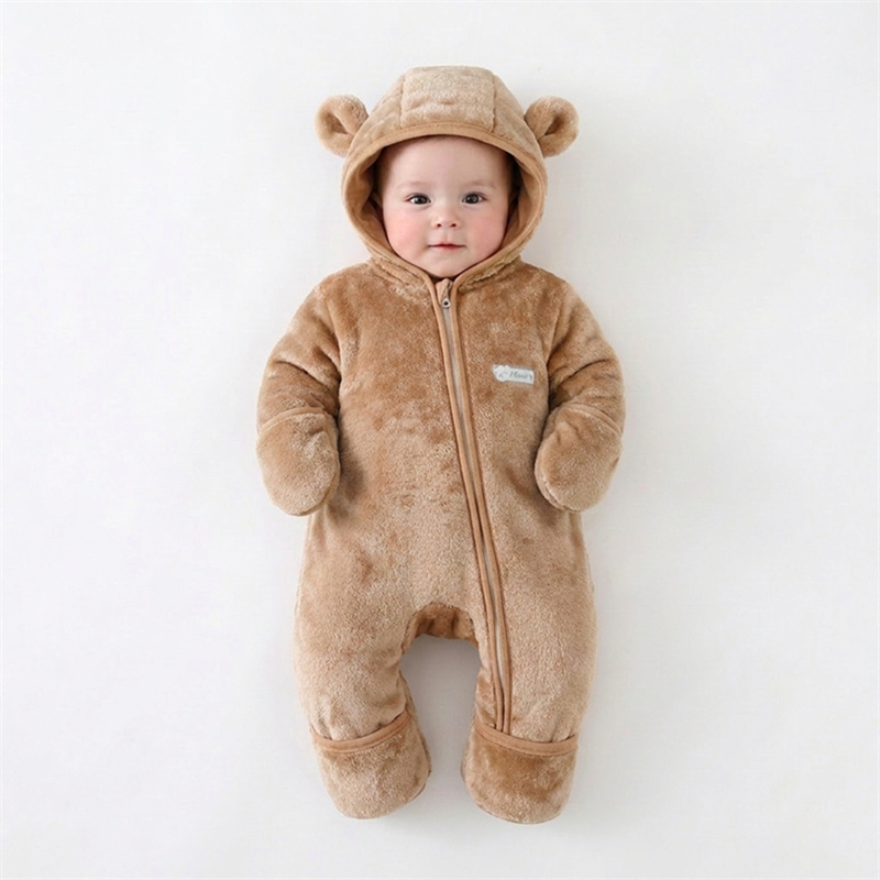 Baby Clothing Zip - ชุดบอดี้สูทเด็กแรกเกิด ผ้าฟลานเนล สำหรับฤดูใบไม้ร่วงและฤดูหนาว เสื้อผ้าเด็กชายหญิงน่ารัก ชุดรอมเปอร์เด็กแรกเกิด นุ่ม